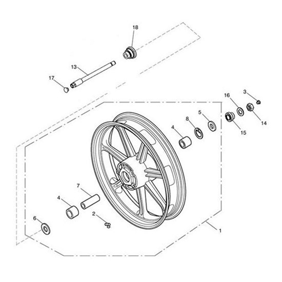 Bild von Front Wheel Assy, 17, Blk, Red Stripe