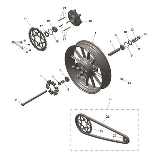 Bild von Rear Wheel Assy, Scrambler 400, W/O Tyre